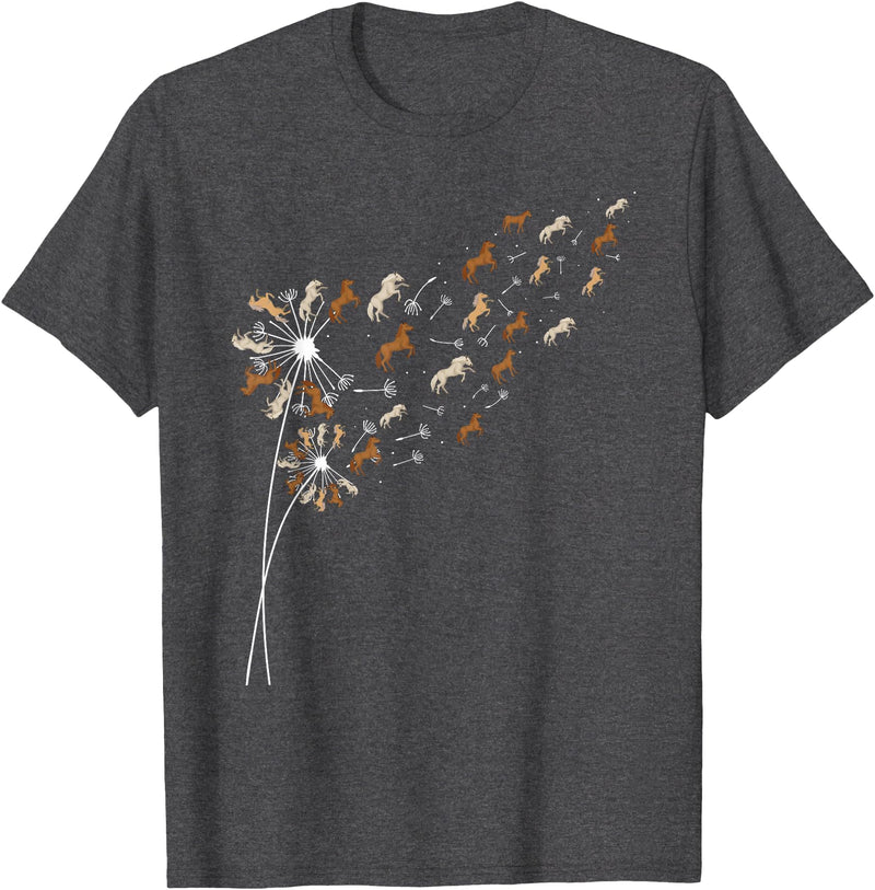Funny Horse Shirts Dandelion Horses - Horse Lovers Rider T-Shirt - Dark Heather Grey