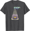 Funny Alien Abduction Cow UFO T-Shirt - Dark Heather Grey