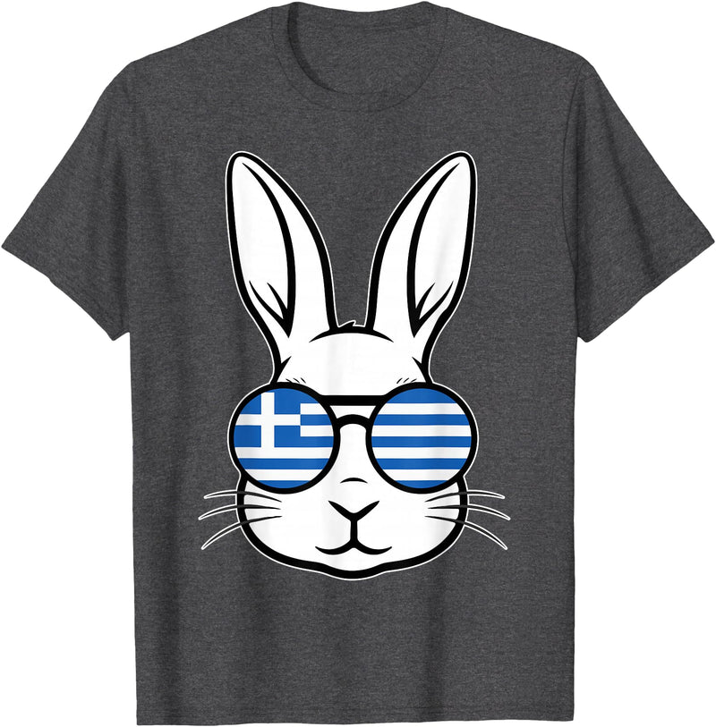 Greek Flag of Greece Happy Easter Rabbit Greek Easter T-Shirt in Dark Heather Grey
