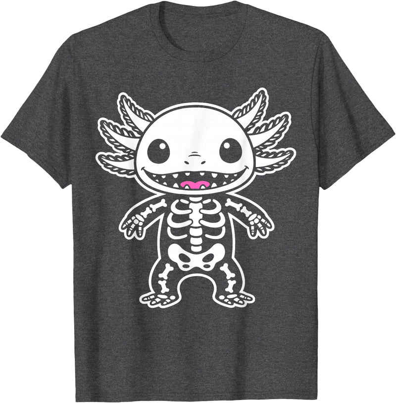Magical and Funny Halloween Gifts Axolotl Skeleton Halloween T-Shirt - Dark Heather Grey