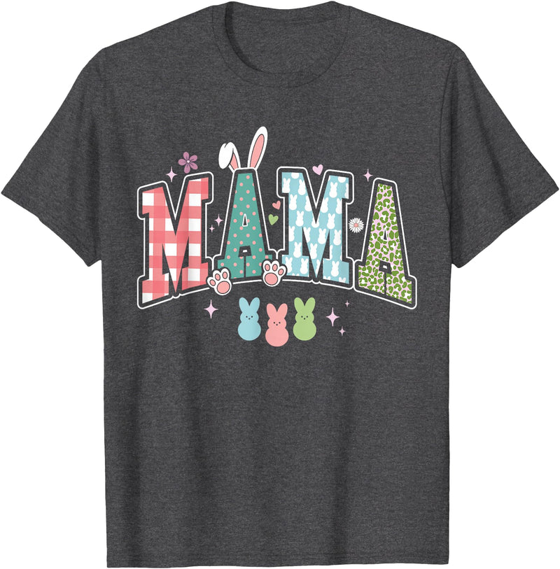 Mama Easter Day Funny Easter Mom Rabbit T-Shirt in Dark Heather Grey