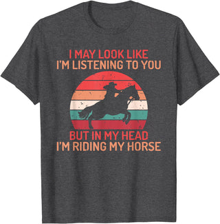 Horse Gifts and Acessories In my Head im Riding my Horse Horse Riding T-Shirt - Dark Heather Grey