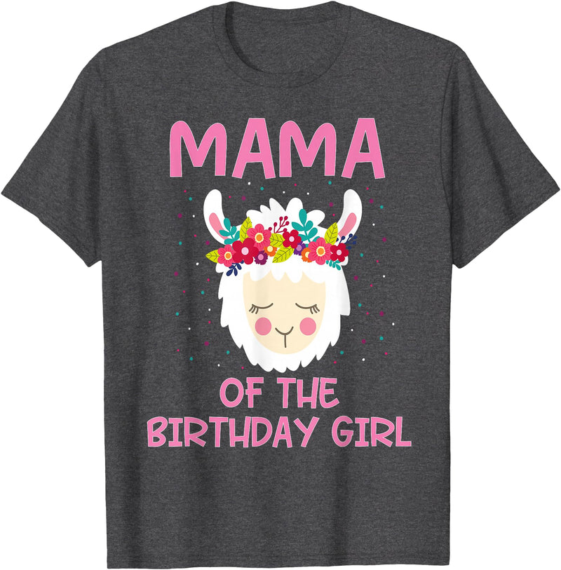Llama Matching Birthday Party Theme Supplies Mama Of The Birthday Girl Llama First 1st Birthday Girl T-Shirt - Dark Heather Grey