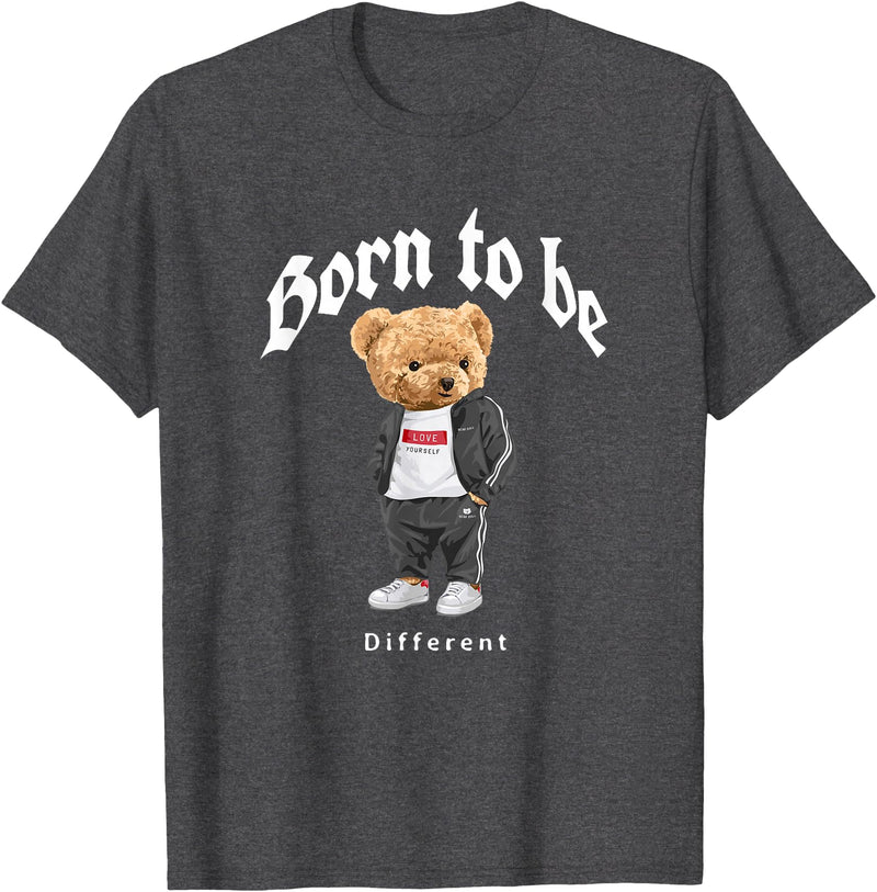 Bahaa's Tee Born To Be Different, Cool Teddy Bear Quotes Graphic Designs T-Shirt - Dark Heather Grey