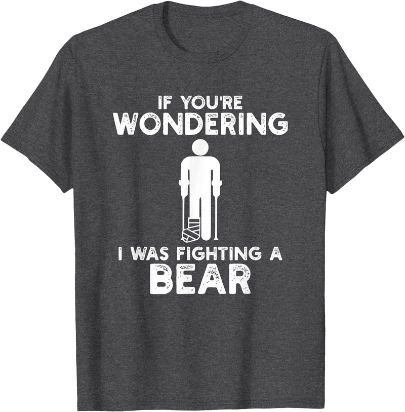 I Was Fighting A Bear Humor Designs Co. Funny Humour I Was Fighting A Bear T-Shirt - Dark Heather Grey