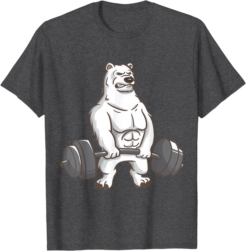I Love Polar Bears And Fitness Polar Bear Powerlifting Weightlifting Gym And Animal Lovers T-Shirt - Dark Heather Grey