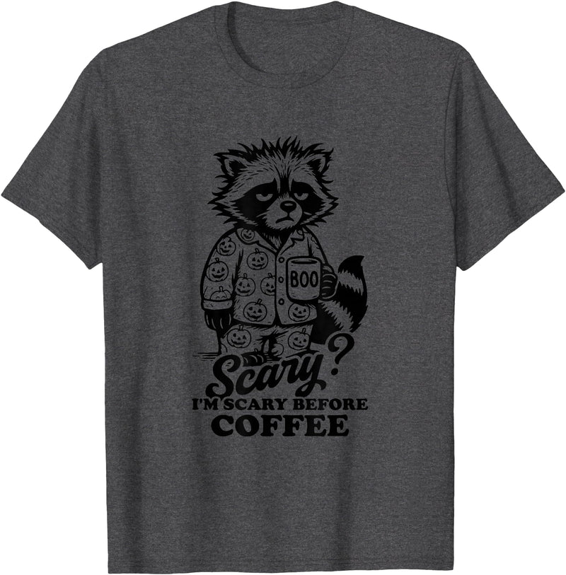 I'm scary before coffee raccoon halloween apparel I'm Scary Before Coffee T-Shirt - Dark Heather Grey