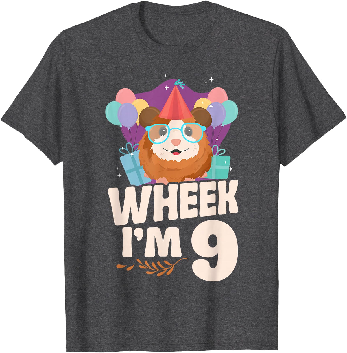 Cute Guinea Pig Lover HD0 Guinea Pig 9th Birthday Wheek I'm 9 T-Shirt - Dark Heather Grey