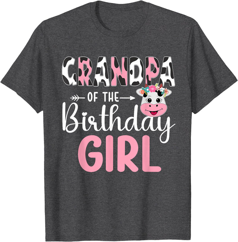 Cow Birthday Shirt For Family Men Women Cow Lover Grandpa Of The Birthday Girl Farm Cow 1 St Birthday Girl T-Shirt - Dark