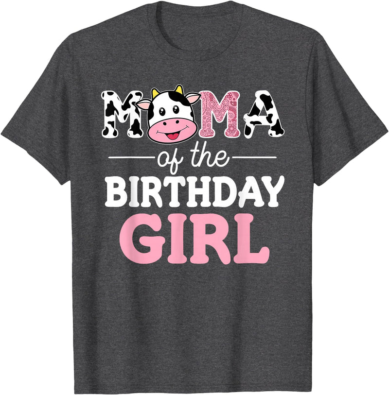 Cow Birthday Shirts For Family Men Women Cow Lover Mama of The Birthday Girl Shirt Farm Cow Mommy Mom 1st T-Shirt - Dark