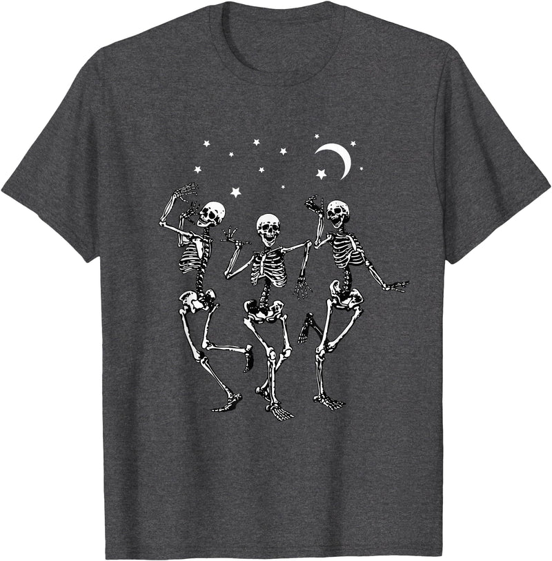 Skeleton Dancing Under The Moon Funny Happy Halloween T-Shirt - Dark Heather Grey