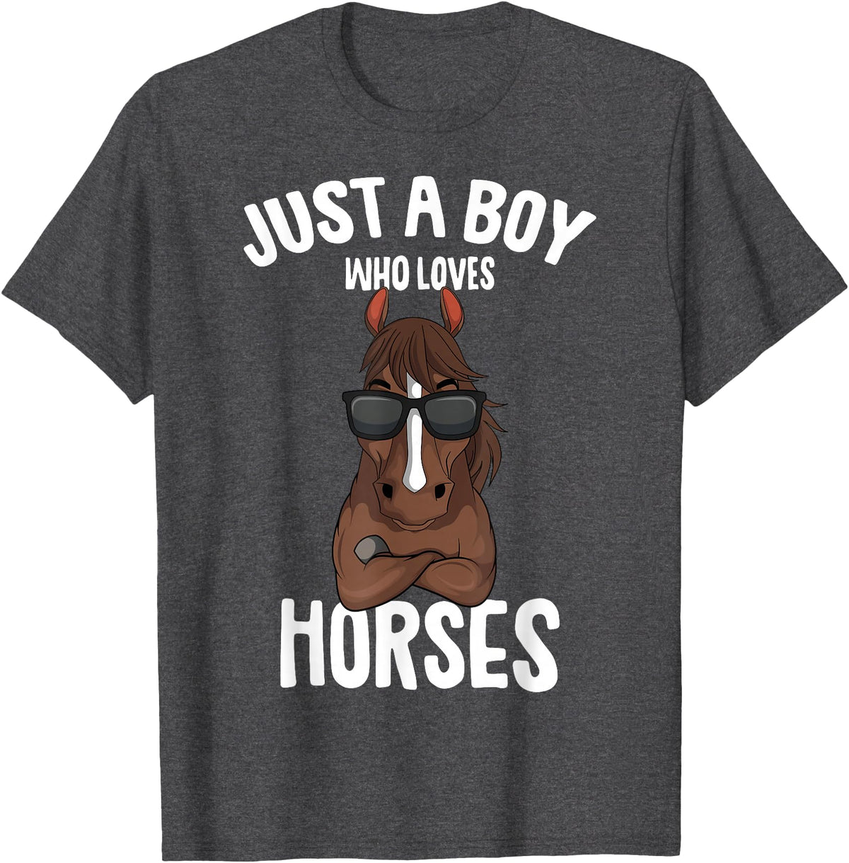 Cute Horse Owner Gifts Just a Boy who Loves Horses Equestrian Horseback Riding Kids T-Shirt - Dark Heather Grey