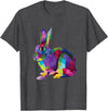 Cute Rainbow Color Bunny Vibrant Meadow Rabbit Tribute T-Shirt in Dark Heather Grey