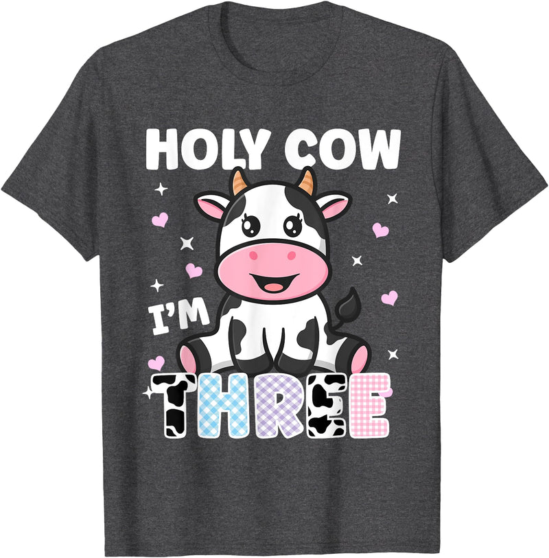 Holy Cow I'm Years Old Cow Birthday by Zynx Holy Cow I'm Three Years Old Cute Cow 3rd Birthday Party T-Shirt - Dark Heather