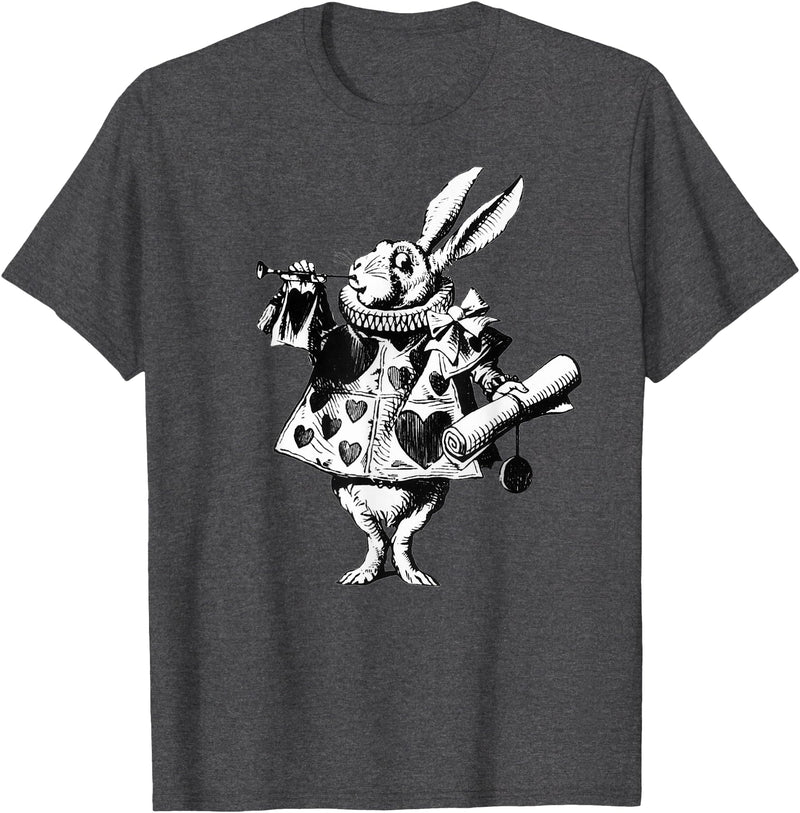 Halloween White Rabbit Alice-In-Wonderland T-Shirt in Dark Heather Grey