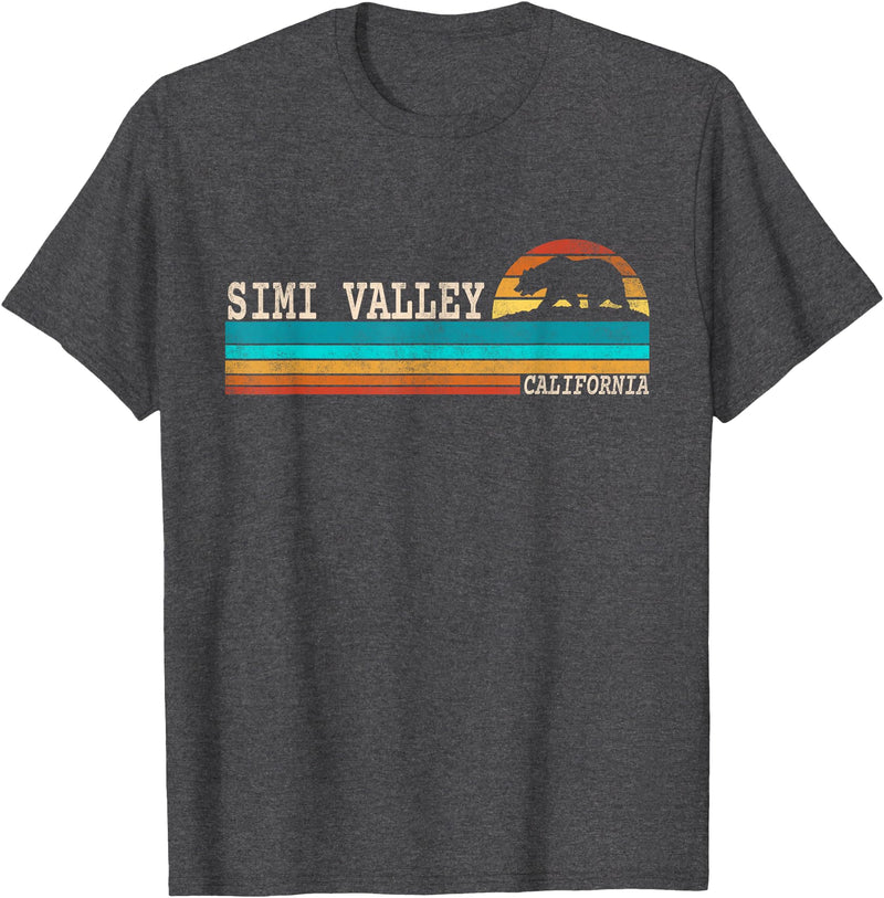 California Republic US State Bear Flag Sunset Simi Valley California State Bear Retro Sunset T-Shirt - Dark Heather Grey
