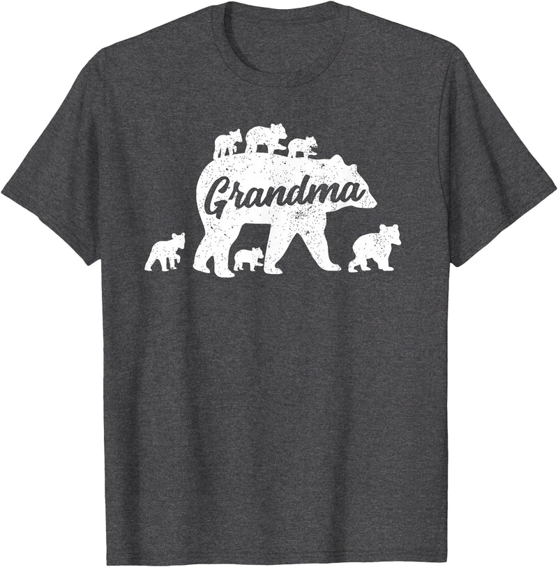Matching Bear Family Apparel Vintage Grandma Bear with 6 Cub Mother's Day T-Shirt - Dark Heather Grey