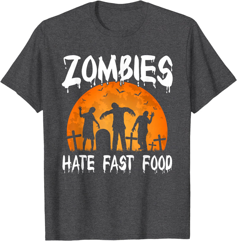 Halloween Runner Costume Gifts Zombies Hate Fast Food Party T-Shirt - Dark Heather Grey
