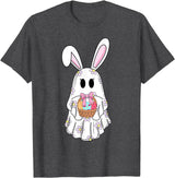 Cute Ghost Bunny Ghost Rabbit Easter Day Rabbit Lover T-Shirt in Dark Heather Grey