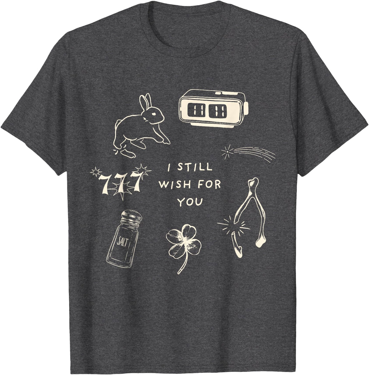 I Still Wish for You Lucky Rabbit 1111 Stars Clover Signs T-Shirt in Dark Heather Grey