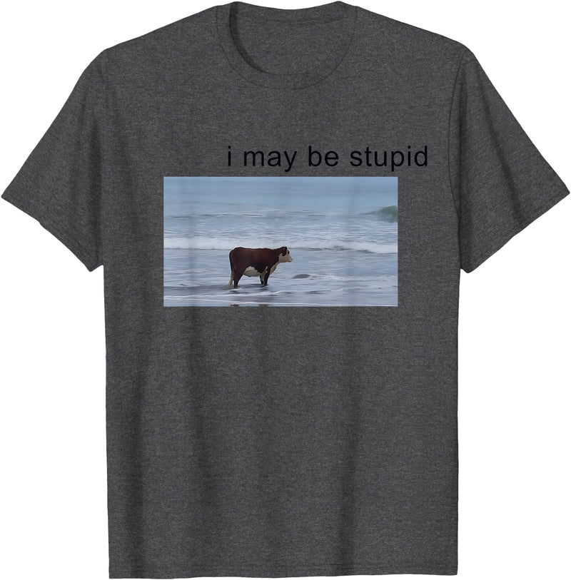 I May Be Stupid Cow Meme i may be stupid Funny T-Shirt - Dark Heather Grey