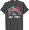 Rainbow Sea lions Outfit for toddler Girl Kids this Girl Loves Sea lions Cute Rainbow Silhouette T-Shirt - Dark Heather Grey