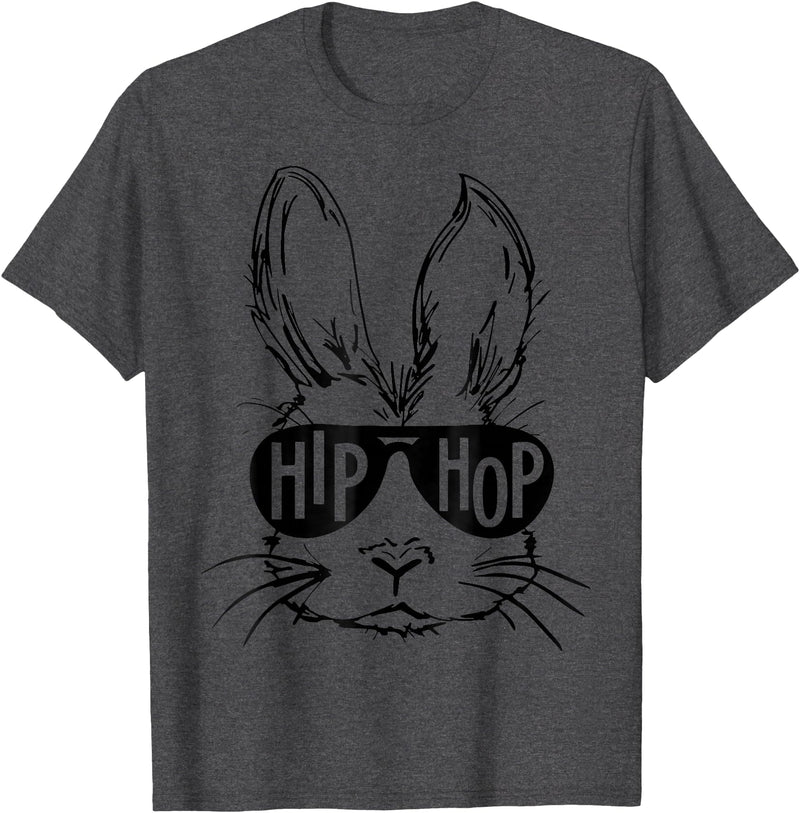 Hippity Rabbit Funny Hip Hop Bunny with Sunglasses Easter T-Shirt in Dark Heather Grey