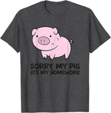 Funny Pig Farmer Gifts School Love Pigs Sorry, My Pig Ate My Homework T-Shirt - Dark Heather Grey