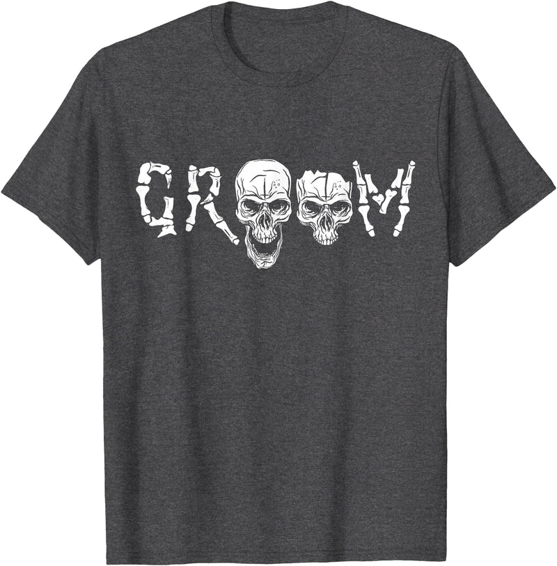 Halloween Clothing & Costumes Groom - Skeleton Skull Halloween Wedding Bachelor T-Shirt - Dark Heather Grey