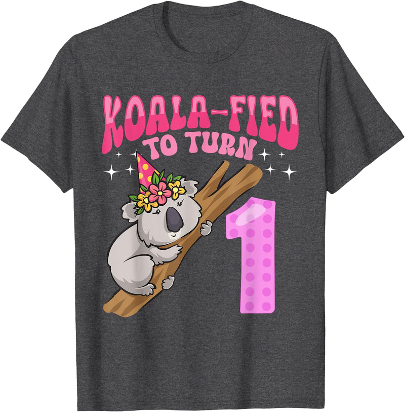 Birthday Koala Gifts For Kids & Family Apparel Koala-fied To Turn 1 Year Old 1st Birthday Party Koala Girl T-Shirt - Dark Heather Grey