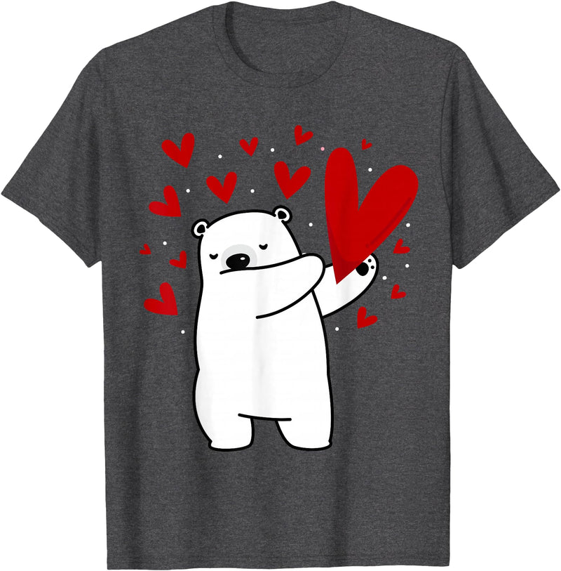 Polar Bear Dabbing Dabbing Polar Bear Heart T-Shirt - Dark Heather Grey