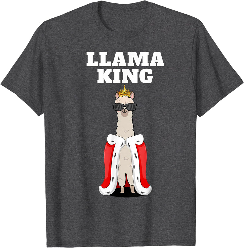 Mens Llama Shirts for Boys Llama King | Boys Llama Tshirt | Mens Llama T-Shirt, Black - Dark Heather Grey