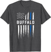 NYC Policeman American Flag Policewoman Thin Blue Line Heart Buffalo Police Officer New York Cops T-Shirt - Dark Heather Grey
