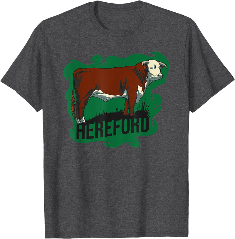 Hereford cow lover gift Hereford cow standing on the green grass T-Shirt - Dark Heather Grey