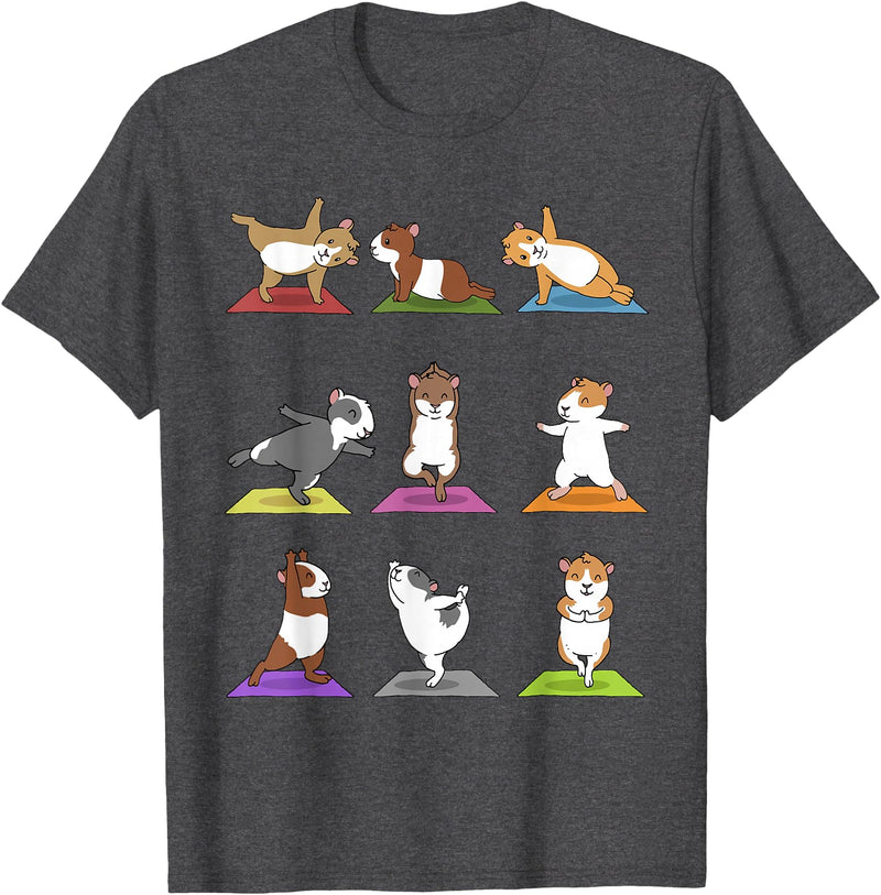 Sporty Animals & Meditating Pets Guinea Pig T-Shirt Funny Guinea Pigs In Yoga Poses Tee T-Shirt - Dark Heather Grey