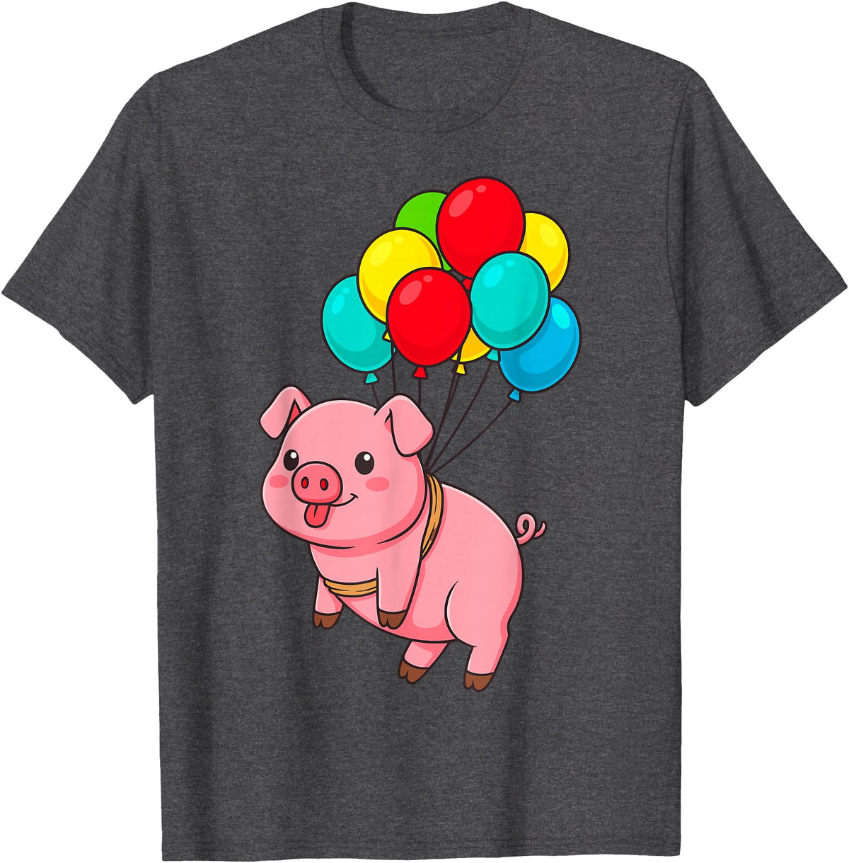 Uniquely Funny Pig Farmer Gifts Pig Flying with Balloons T-Shirt - Dark Heather Grey