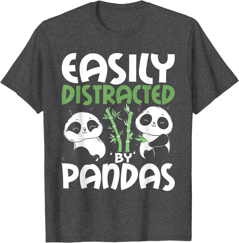 Panda Lover Shirts Easily Distracted By Pandas - Cute Kawaii Panda Bear T-Shirt - Dark Heather Grey