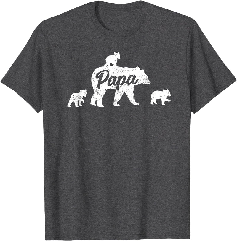 Matching Bear Family Shirt Apparel Vintage Papa Bear 3 Cubs Father's Day T-Shirt - Dark Heather Grey