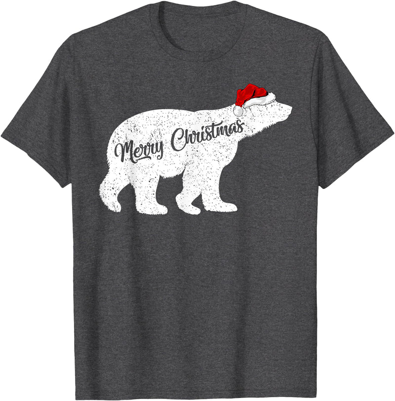 Matching Santa Polar Bear Christmas Gifts Polar Bear Animal Lover Xmas Santa Hat Polar Bear Christmas T-Shirt - Dark Heather Grey