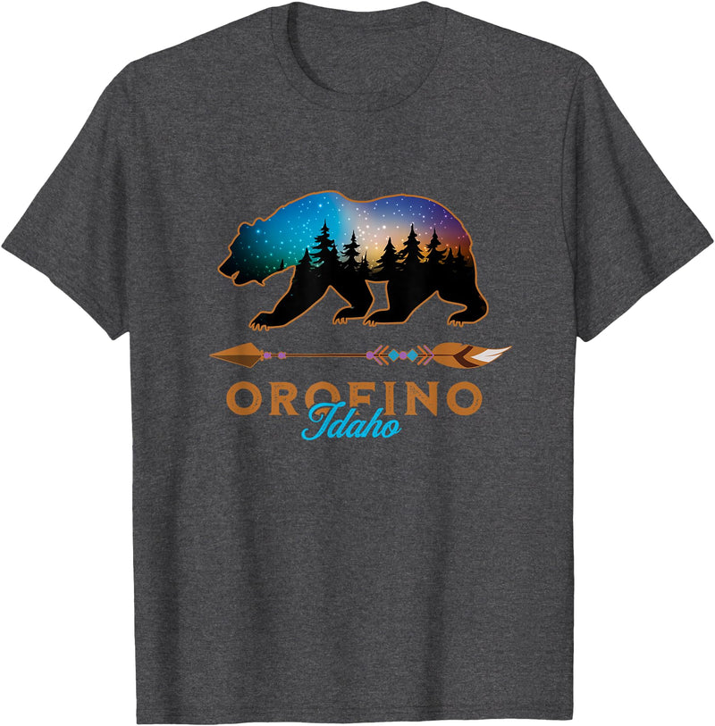 KAEDAM Graphic Art: Orofino Idaho Gifts Orofino Idaho Bear Starry Night Sky Forest Novelty Souvenir T-Shirt - Dark Heather Grey