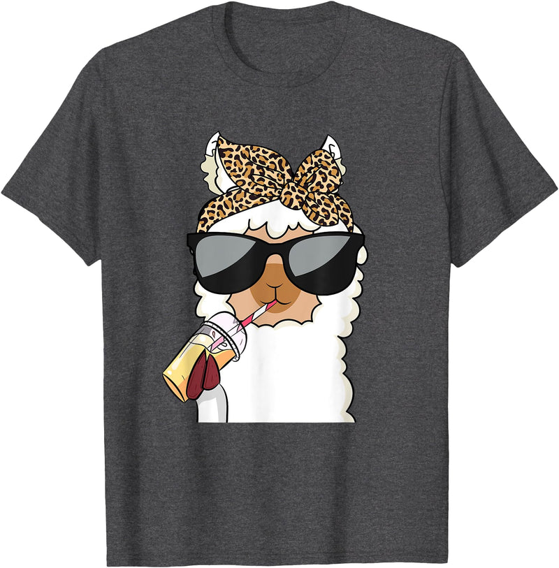 Cute Alpaca Llama Lover Llama Leopard Girls Women Alpaca Lover T-Shirt - Dark Heather Grey