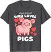 Motion Designs - Farm Animals Just A Girl Who Loves Pigs - Cute Girls Piggy T-Shirt - Dark Heather Grey