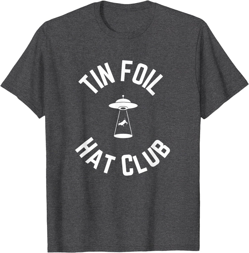 Tin Foil Hat Club with UFO Cow Abduction T-Shirt - Dark Heather Grey