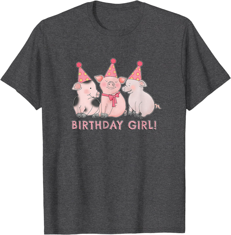 I Love Pigs Birthday Girl Happy Pig Lover T-Shirt - Dark Heather Grey