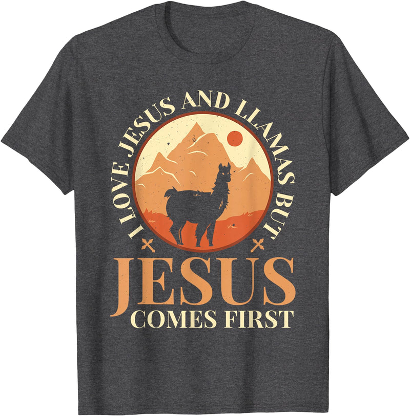 Funny Llamas Saying Protestant Bible Christ God Llamas Lover Christian Religion Faith Jesus Catholic T-Shirt - Dark Heather Grey