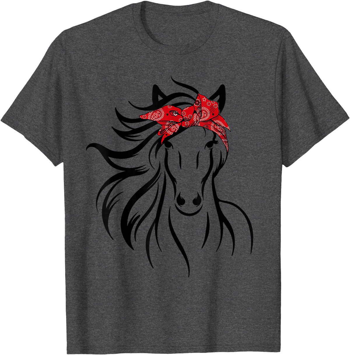 Horse Bandana Tee For Women Girls Tee Horse Bandana Tee for Horseback Riding Horse Lover T-Shirt - Dark Heather Grey