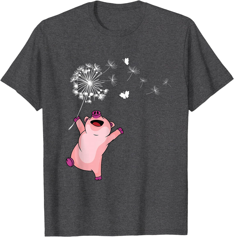 Pig Gifts For Men & Women Happy Pig Lover Kids Dandelion Nature Dancing Pig T-Shirt - Dark Heather Grey