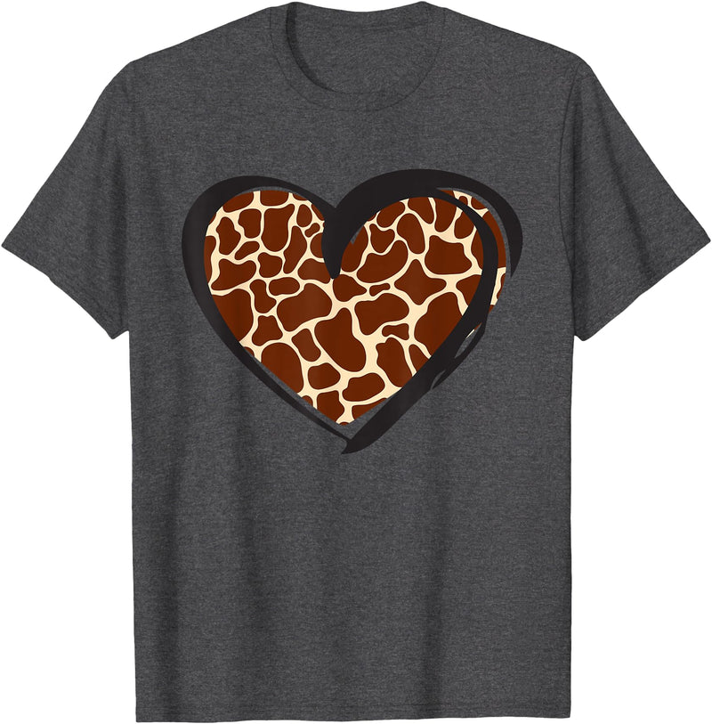 Giraffe Pattern Graphic Apparel Heart Giraffe Print for Giraffe Lover T-Shirt - Dark Heather Grey