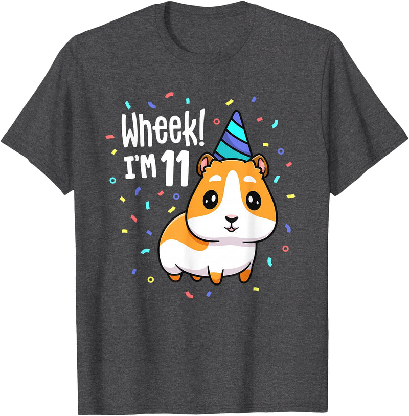 Guinea Pig Birthday by Joy Haus Guinea Pig Birthday Party Wheek Kid 11 Year Old 11th Outfit T-Shirt - Dark Heather Grey