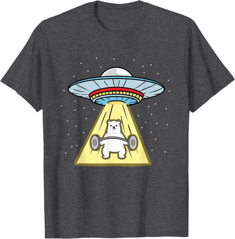 Hiking Lover Design Polar Bear Weightlifting UFO Abduction T-Shirt - Dark Heather Grey